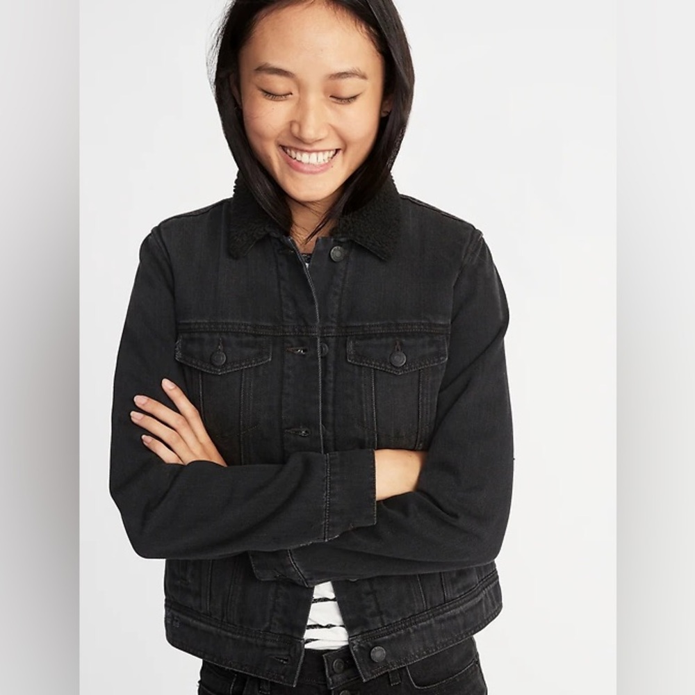 Old Navy Black Sherpa-Lined Black Denim Jacket